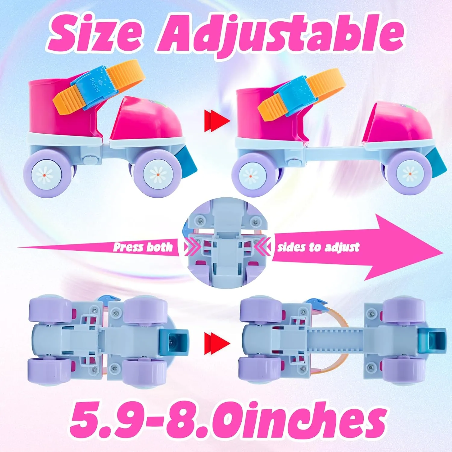 Kids Roller Skate for Girls Boys Age 2-5 Years Old, Adjustable Toddler Rollerskates, Children Beginner Roller Skates Quad-Style, First Skate