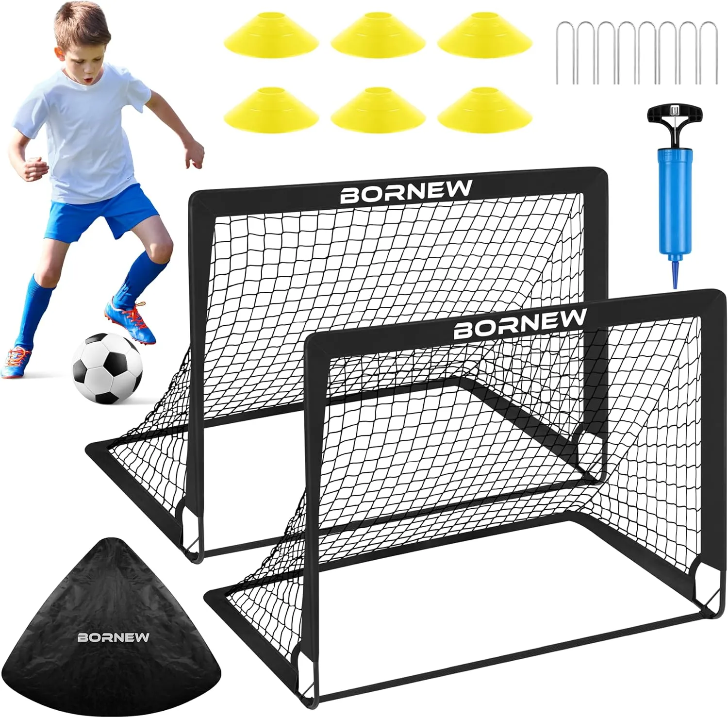 Kids Soccer Goal for Backyard Set - 2 Set of 6X4 / 4X3 ft Toddler Soccer Nets Training Equipment, Soccer Ball, Pop Up Portable Soccer Set for Kids and Youth Games and Training Goals Ages 3-16 Gift