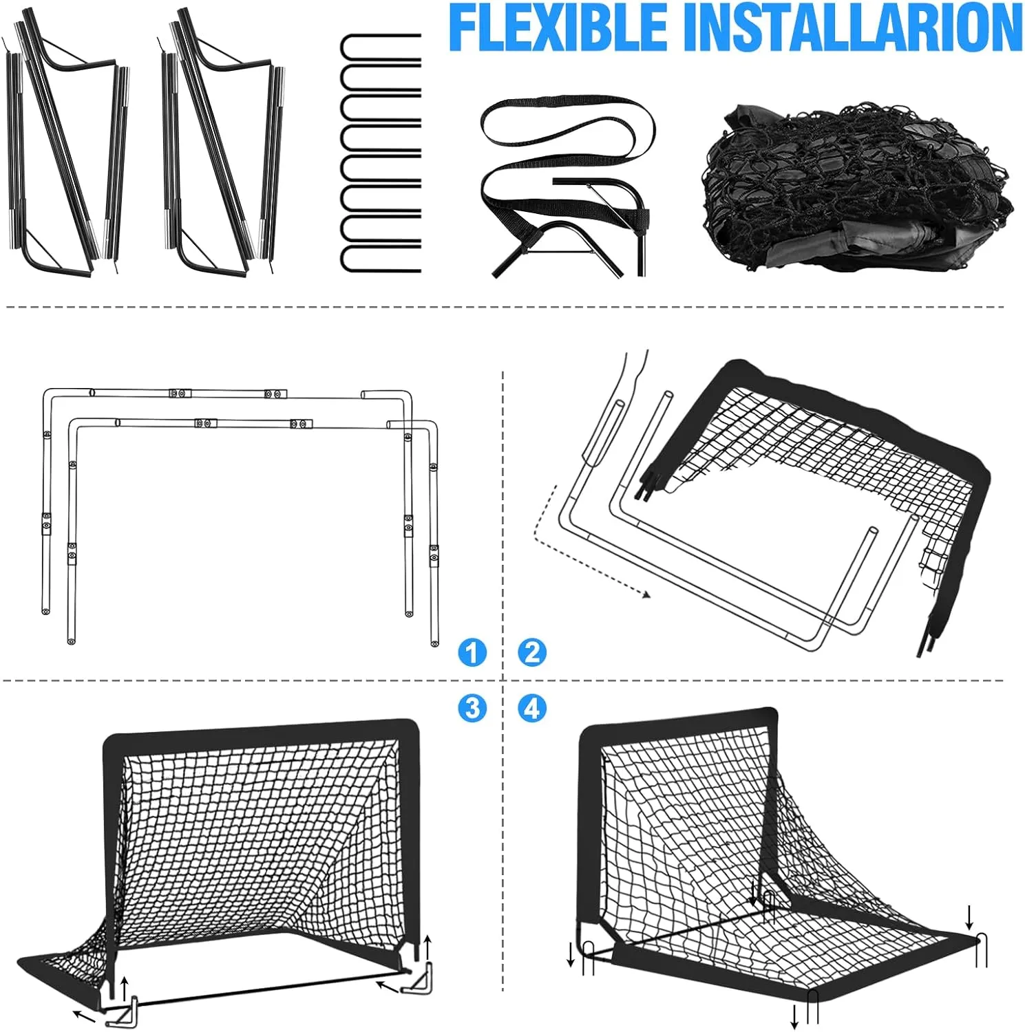 Kids Soccer Goal for Backyard Set - 2 Set of 6X4 / 4X3 ft Toddler Soccer Nets Training Equipment, Soccer Ball, Pop Up Portable Soccer Set for Kids and Youth Games and Training Goals Ages 3-16 Gift