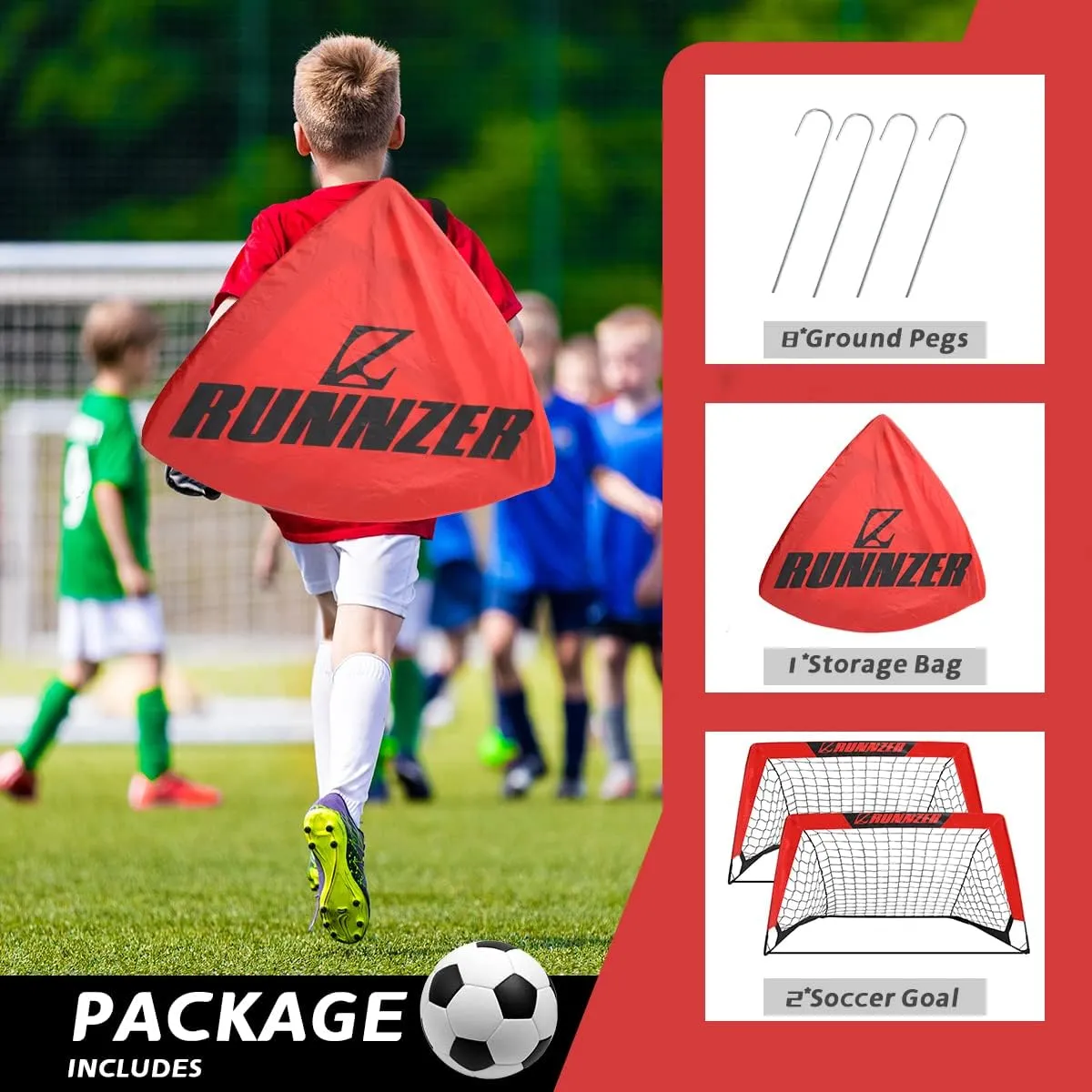 Kids Soccer Goal, Pop Up Soccer Goal Net for Backyard, Set of 2 with Portable Carrying Case