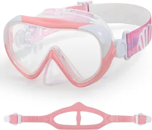 Kids Swim Mask - Ultimate 180° Kids Swim Goggles Anti-Fog Child Diving Mask Leak-Proof Kids Goggles with Nose Cover and Fabric Strap for Ages 4-14 for Swimming, Snorkeling Diving