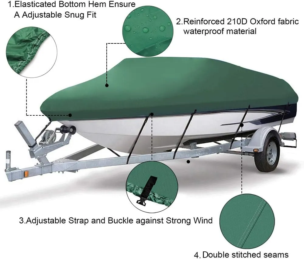 Konelia Boat Covers 11-22FT Marine Grade Waterproof Heavy Duty UV Resistant Fits V-Hull Tri-Hull Fishing Boat Runabout Bass Boat