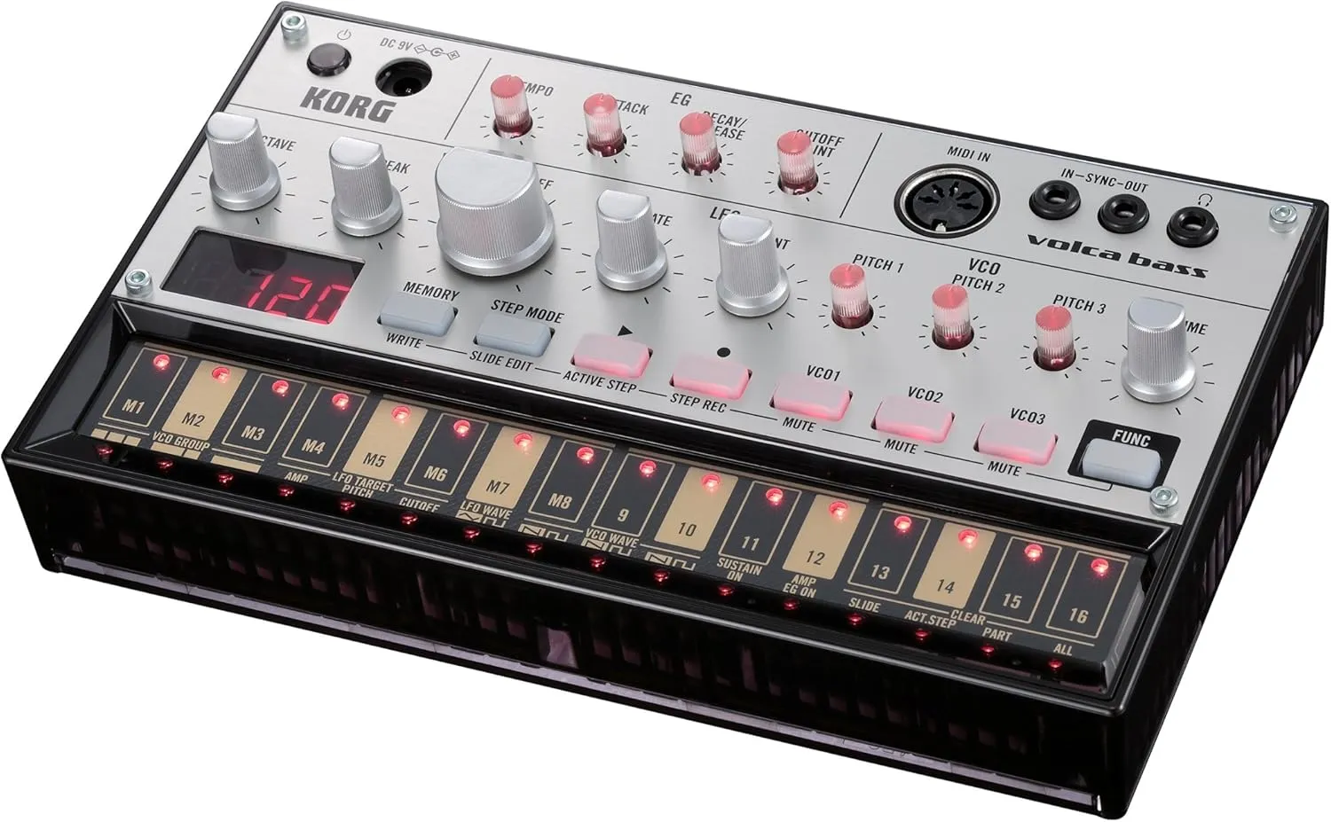 Korg Volca Bass Analog Synthesizer w/Three Oscillators and 16-step Sequencer