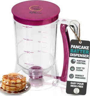 KPKitchen Pancake Batter Dispenser - Kitchen Must Have Tool for Perfect Pancakes, Cupcake, Waffle, Muffin Mix, Cake & Crepe - Easy Pour Baking Supplies for Griddle - Pancake Maker with Measuring Label