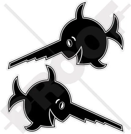 LAUGHING SAWFISH German U-Boat WW2 Emblem 5,4" (137mm) Vinyl Stickers, Decals x2.