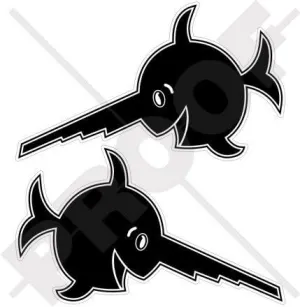 LAUGHING SAWFISH German U-Boat WW2 Emblem 5,4" (137mm) Vinyl Stickers, Decals x2.