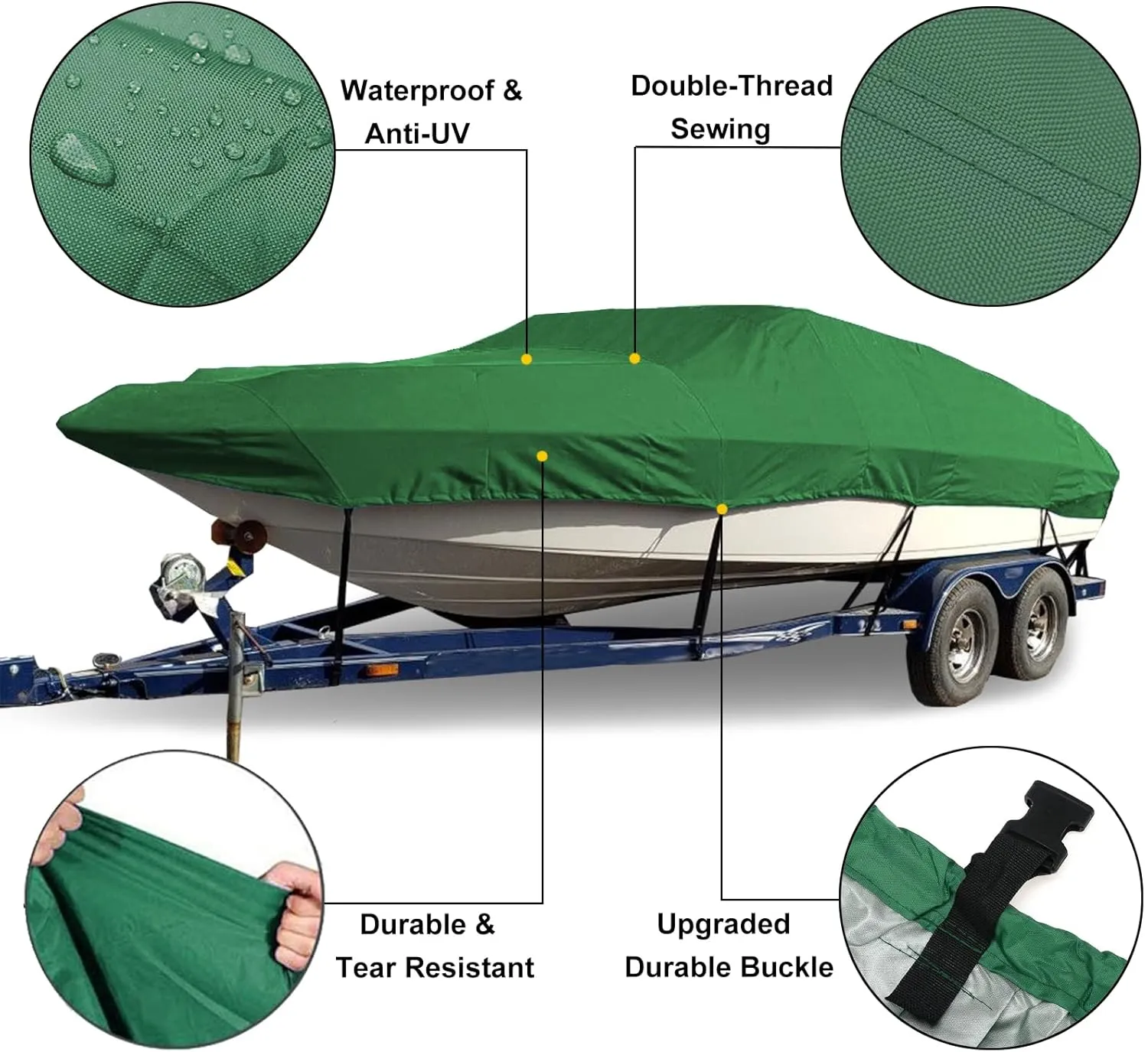 LDIW Trailerable Boat Cover 420D Oxford Cloth Waterproof UV Protection Dust-Proof Cover Fit for V-Hull, Tri-Hull, Bass, Fishing Boat, Runabout, Fish & Ski Boat,Green,11~13FT: 420x270cm