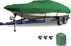 LDIW Trailerable Boat Cover 420D Oxford Cloth Waterproof UV Protection Dust-Proof Cover Fit for V-Hull, Tri-Hull, Bass, Fishing Boat, Runabout, Fish & Ski Boat,Green,11~13FT: 420x270cm