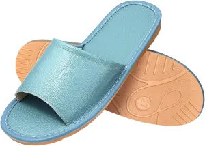 Leather Slippers, Open Toes Indoor Slippers Leather Flat Slide Sandals Casual House Shoes Bedroom Slippers Office Slippers Gift for Womens Mens