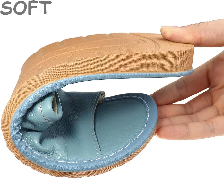 Leather Slippers, Open Toes Indoor Slippers Leather Flat Slide Sandals Casual House Shoes Bedroom Slippers Office Slippers Gift for Womens Mens