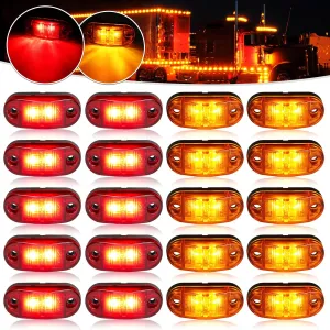 LED Trailer Lights Kit Front Rear Side Marker Clearance Indicators Light Lamp, 10Pack Amber   10Pack Red DC12-24V 2.5" Waterproof Universal for RV Camper Truck Van Caravan Boat