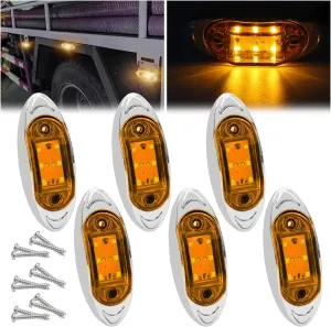 LED Trailer Marker Light Truck Side Marker Light 6LED Clearance Marker Lamp for Heavy Duty Truck Trailer RV Cab Boat Bus Lorry, Chrome Bezel, Oval 12V 24V, Yellow 6 Pcs