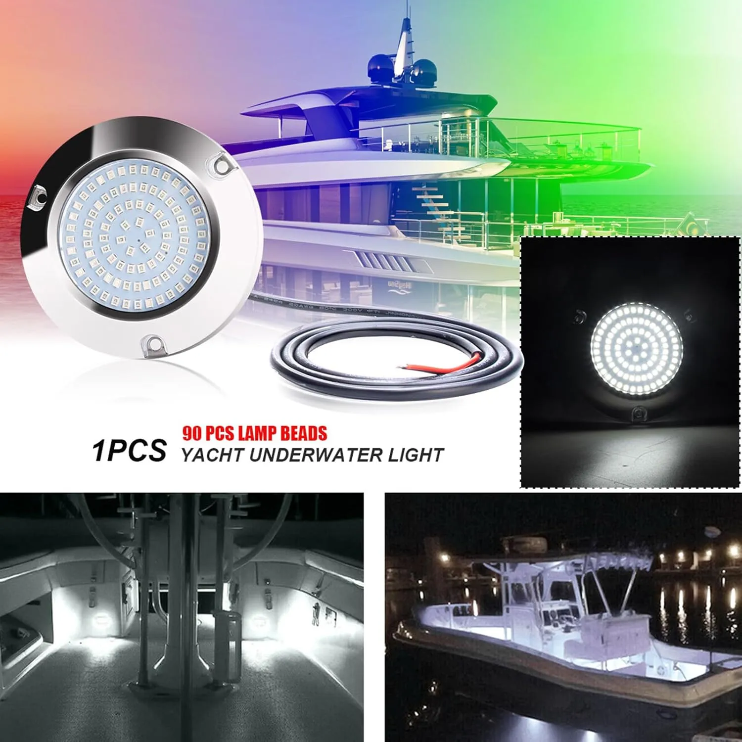 LED Underwater Light for Boats 316 Stainless Steel Boat Transom Mount Light, Waterproof LED Lights/Marine Lights 10-30V，for Stern Interior Navigation Deck Courtesy Night Fishing (White)
