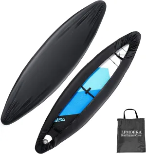LPMOERA Kayak Cover 420D Thicken Waterproof for Outdoor Storage Dust Cover-UV Sunblock Shield Protector Dustproof Fishing Boat Cover for Indoor&Outdoor Storage-Black,L(12.3-13.5ft)