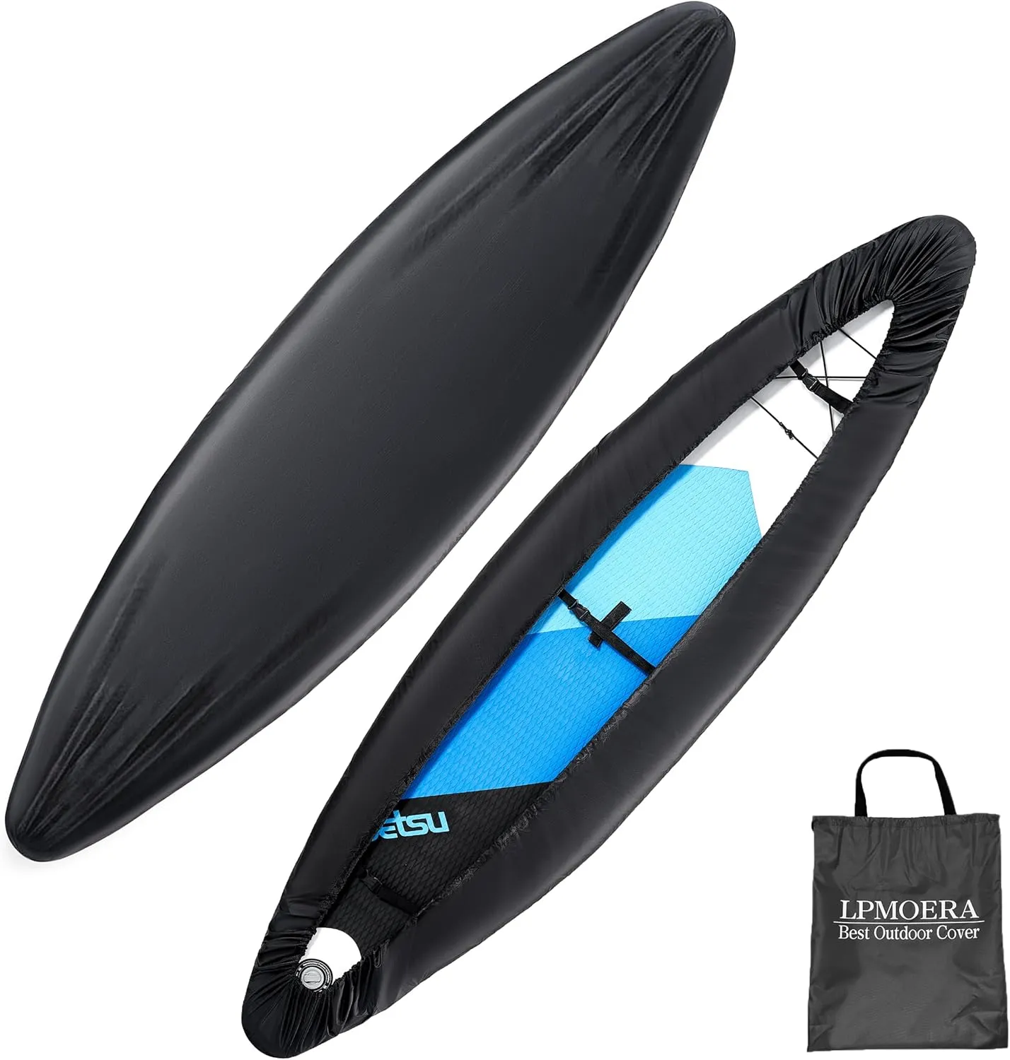 LPMOERA Kayak Cover 420D Thicken Waterproof for Outdoor Storage Dust Cover-UV Sunblock Shield Protector Dustproof Fishing Boat Cover for Indoor&Outdoor Storage-Black,L(12.3-13.5ft)