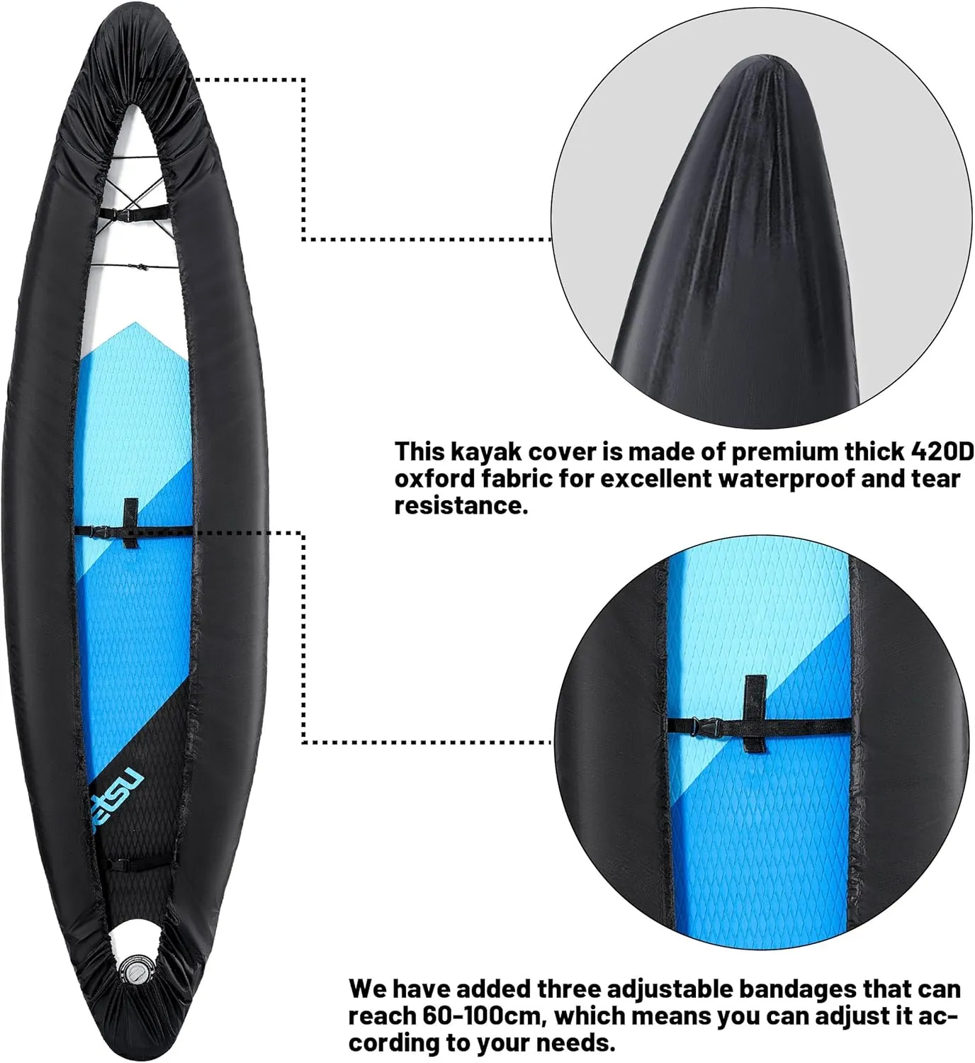 LPMOERA Kayak Cover 420D Thicken Waterproof for Outdoor Storage Dust Cover-UV Sunblock Shield Protector Dustproof Fishing Boat Cover for Indoor&Outdoor Storage-Black,L(12.3-13.5ft)