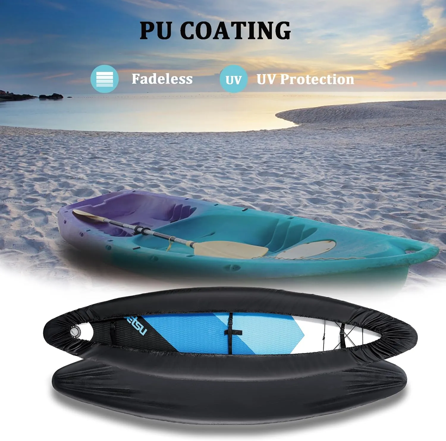 LPMOERA Kayak Cover 420D Thicken Waterproof for Outdoor Storage Dust Cover-UV Sunblock Shield Protector Dustproof Fishing Boat Cover for Indoor&Outdoor Storage-Black,L(12.3-13.5ft)
