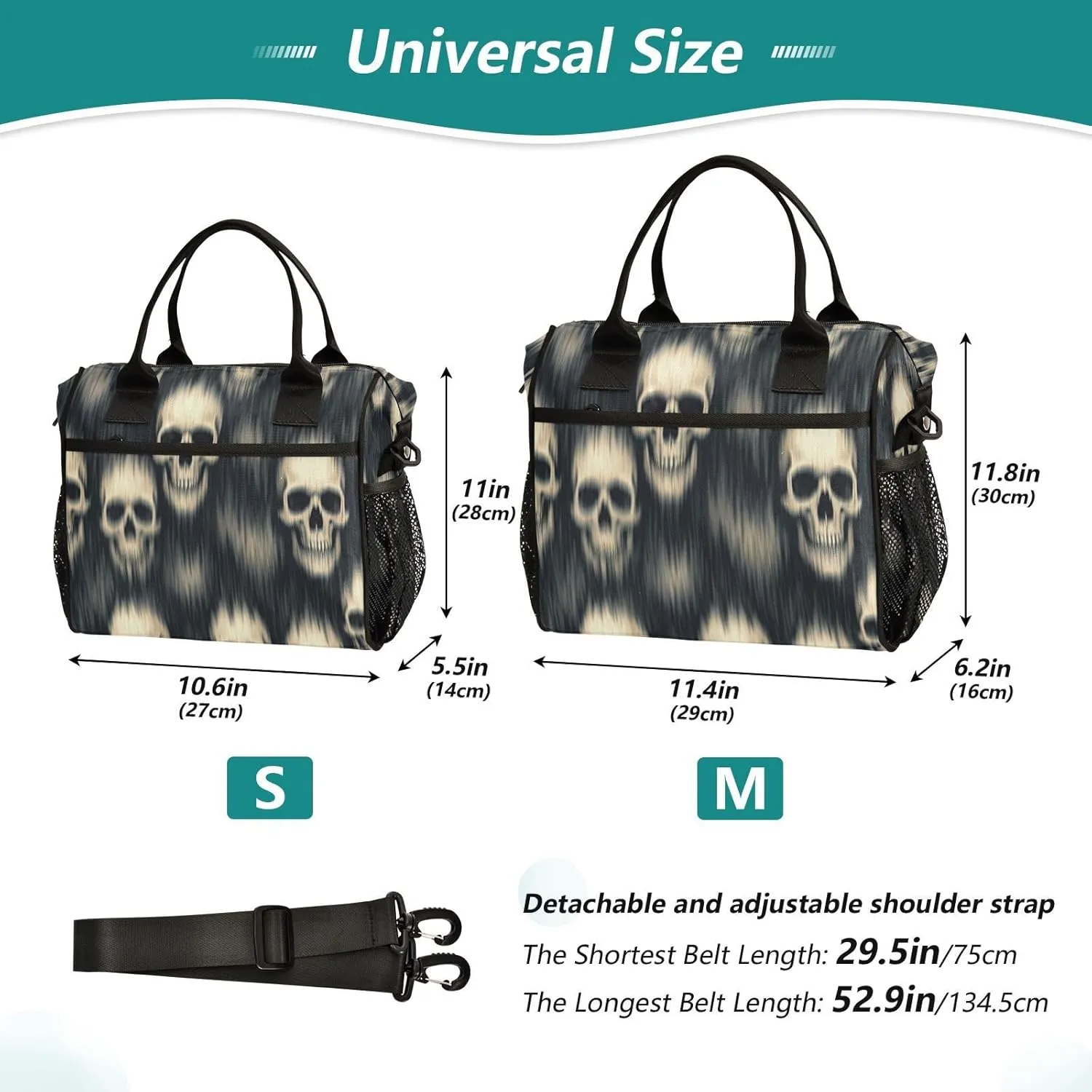 Lunch Bag Insulated Reusable Blur Smear Skulls Lunch Box,Leakproof Insulated Cooler with Adjustable Shoulder Strap for Women Men