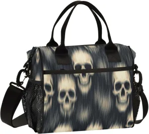 Lunch Bag Insulated Reusable Blur Smear Skulls Lunch Box,Leakproof Insulated Cooler with Adjustable Shoulder Strap for Women Men