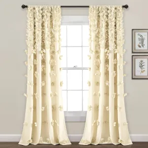 Lush Decor Riley Window Curtain Panel - Charming Handmade Bow Details - Elegant Light Filtering Single Curtain for Living Room, Dining Room, or Bedroom - 54" W x 84" L, Buttercream