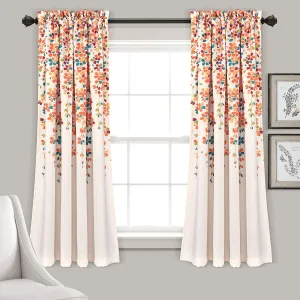 Lush Decor Weeping Flower Light Filtering Window Curtain Panels, Pair, 52"W x 63"L   2" Header, Turquoise & Tangerine - Charming Modern Floral Curtains for Living Room, Dining Room, & Bedroom
