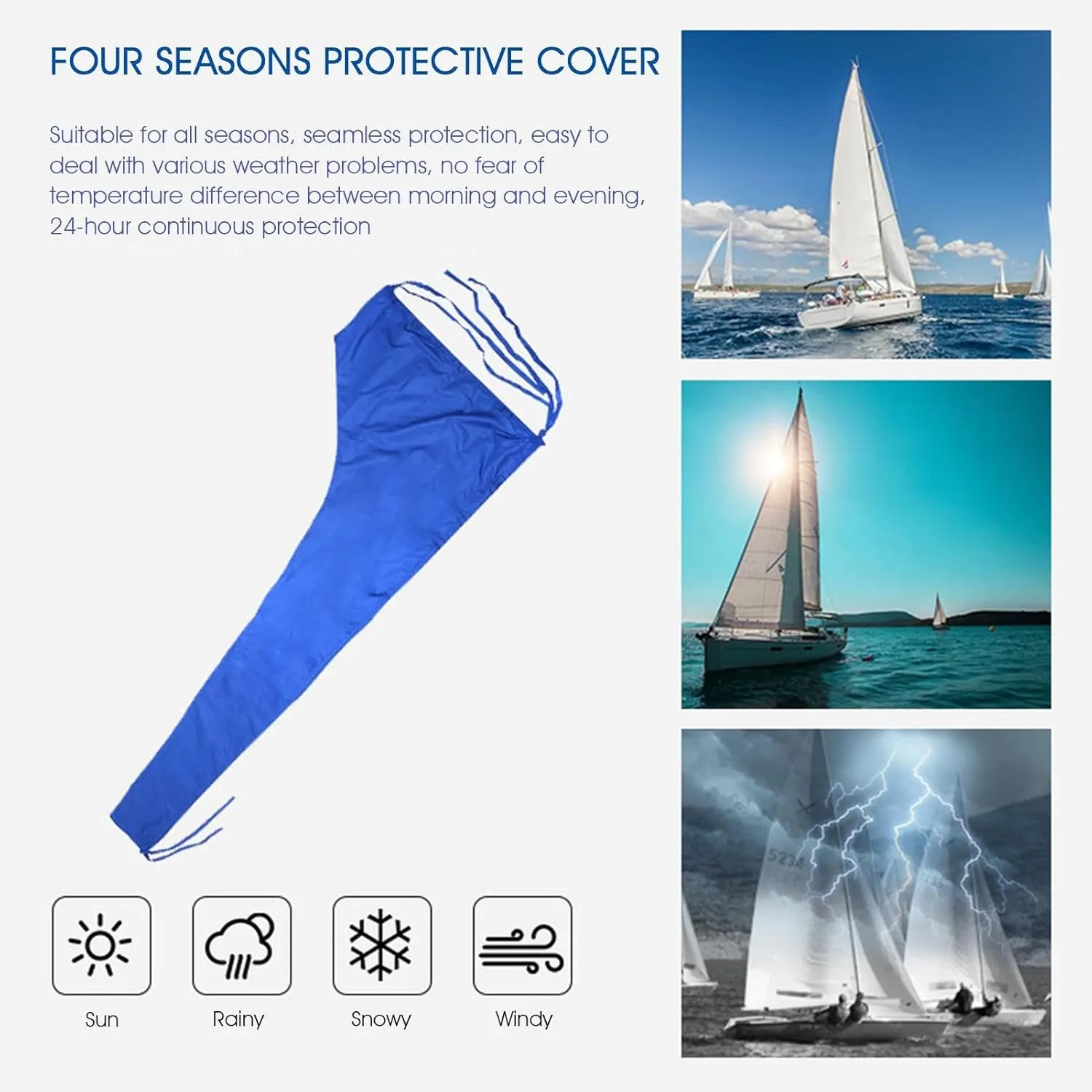 Mainsail Boom Cover - UV Resistant Sail Shield - 210D Waterproof Marine Canopy for Boat Boom Protection, Windproof Shade Wrap for Bass Boats, Runabouts, or Small Outboard Vessels