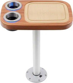 Manufacturers' Select Battery Op Lit Marine Cocktail Boat Table Leg Set with Blue LED Drink Holders Pontoon Accessories, Pedestal Table