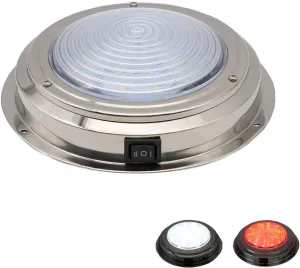 Marine Boat Dome Light, Dual Color 7" 12V Interior Cabin Lights, Built in Toggle Switch, Stainless Steel Surface Mount (White|Red)