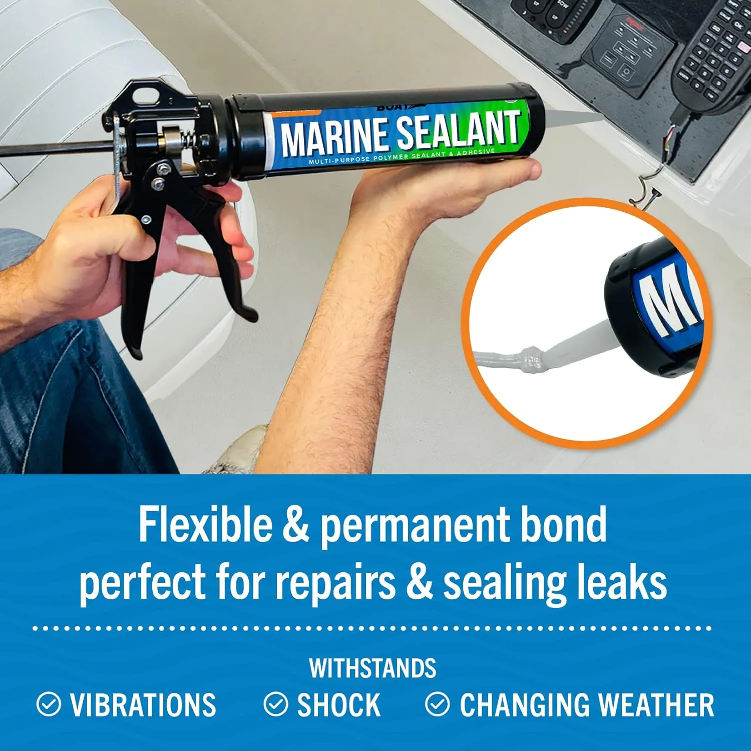 Marine Sealant and Adhesive, Waterproof Marine Grade Caulk, High Temp Water Sealant for Boat, Auto, RV, Without Silicone - 1 Tube, Gray, 10 oz