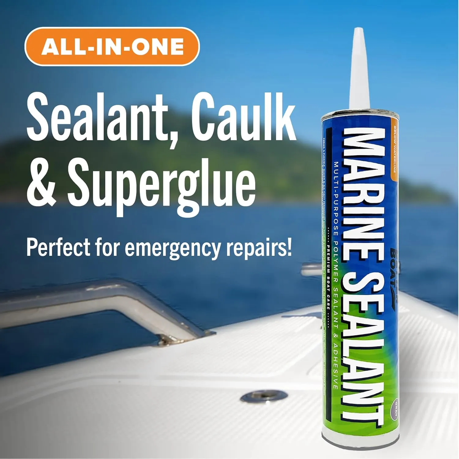 Marine Sealant and Adhesive, Waterproof Marine Grade Caulk, High Temp Water Sealant for Boat, Auto, RV, Without Silicone - 1 Tube, Gray, 10 oz