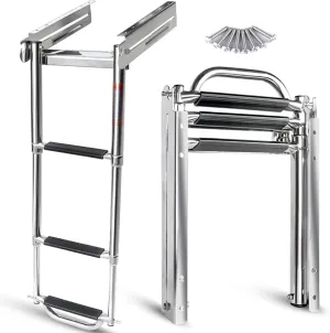 Marinebaby 3-4 Step Ladder Under Platform Slide Mount Boat Boarding Ladder, Telescoping Ladder with a Carry Handle and Mounting Screws, Press-Type Spring Latch (3 Steps)