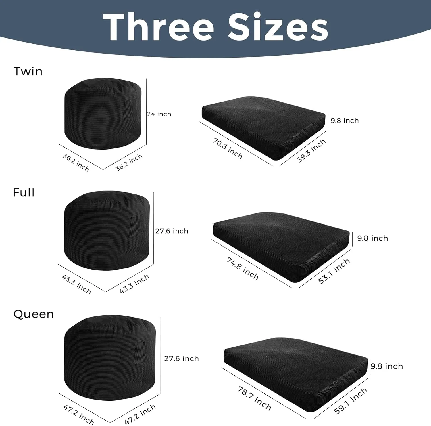 MAXYOYO Giant Bean Bag Chair Bed for Adults, Convertible Beanbag Folds from Lazy Chair to Floor Mattress Bed, Large Floor Sofa Couch, Big Sofa Bed, High-Density Foam Filling, Machine Washable