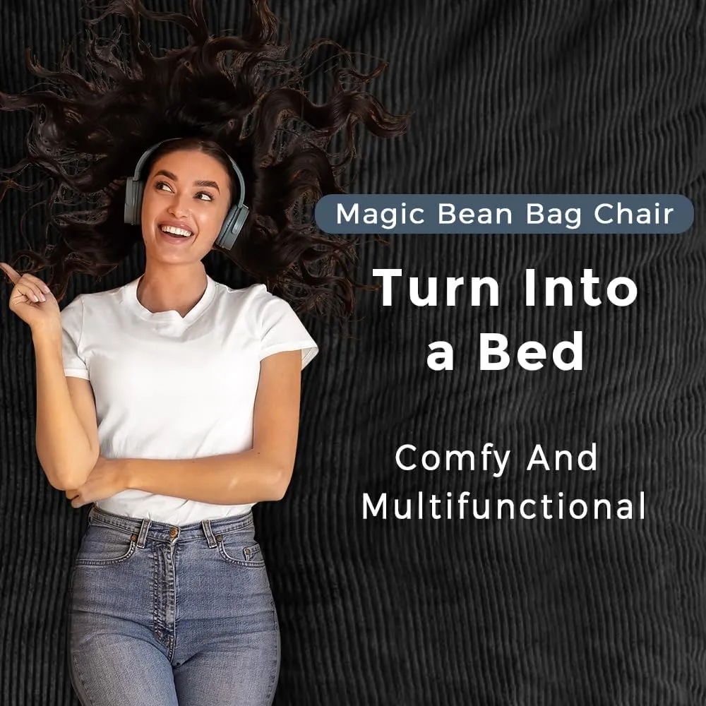 MAXYOYO Giant Bean Bag Chair Bed for Adults, Convertible Beanbag Folds from Lazy Chair to Floor Mattress Bed, Large Floor Sofa Couch, Big Sofa Bed, High-Density Foam Filling, Machine Washable