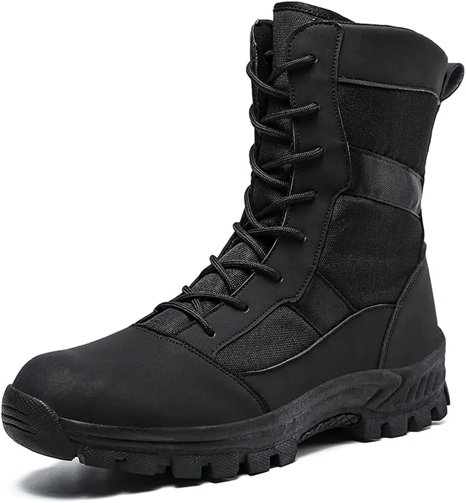 Men's Tactical Boots,Outdoor Work Walking Combat Boots High-Tops Lace-ups Military Boots,Black- 44/UK 9.5/US 10