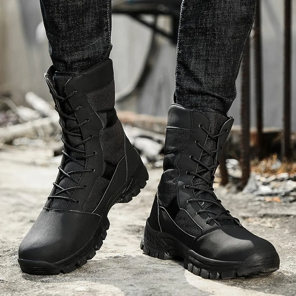 Men's Tactical Boots,Outdoor Work Walking Combat Boots High-Tops Lace-ups Military Boots,Black- 44/UK 9.5/US 10