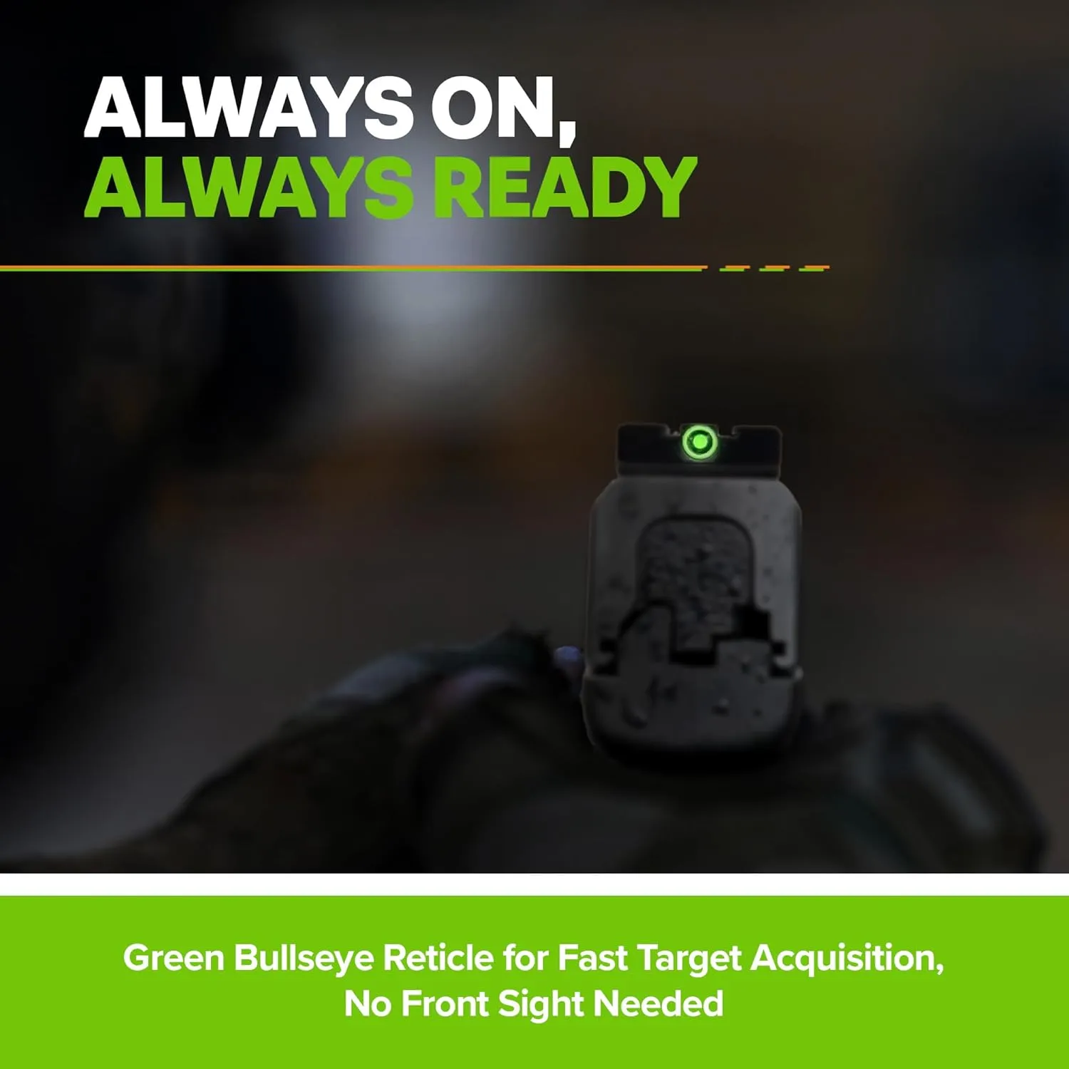 Meprolight Mepro FT Green Bullseye Rear Sight - Fiber-Optic Day/Night Sight, Tritium Powered Pistol Optic, No Battery Required, Fits Most Holsters