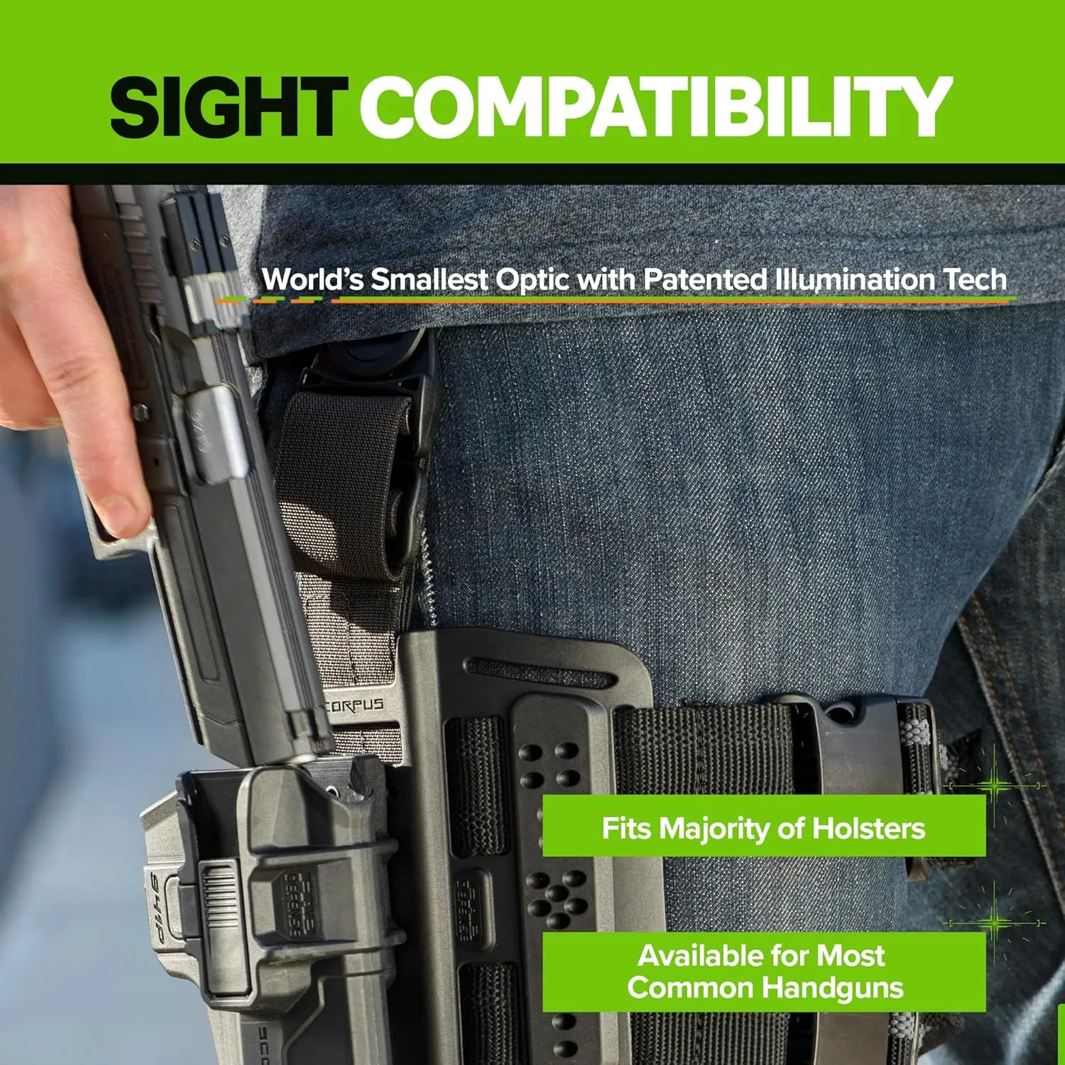 Meprolight Mepro FT Green Bullseye Rear Sight - Fiber-Optic Day/Night Sight, Tritium Powered Pistol Optic, No Battery Required, Fits Most Holsters