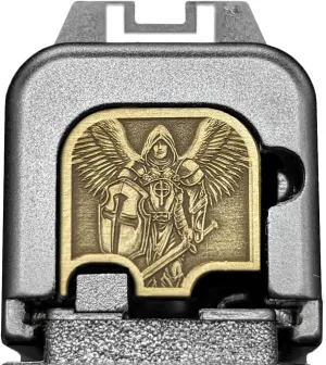 Milspin CNC Milled 3D Engraved Slide Back Plate Compatible with Glock Gen 1-5 I 3 Dimensional I Made in USA (3D St. Michael, Brass, Models G43 G43x G48)