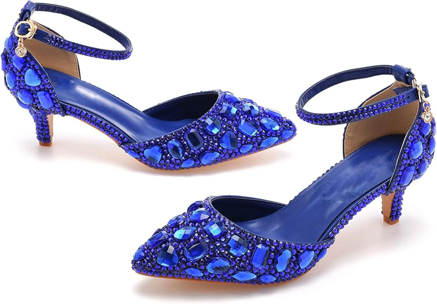 Minishion Womens Ankle Strap Wedding Shoes with Rhinestones Evening Formal Pumps