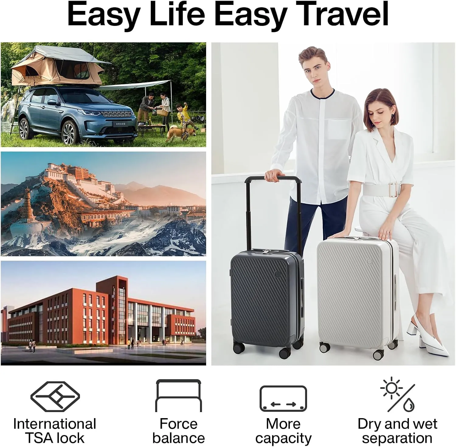 mixi Large Capacity Expandable Carry On Luggage Airline Approved 20'' Lightweight Luggage Wide Handle PC Hardshell Suitcases with Spinner Wheels & TSA Lock, Smoke White