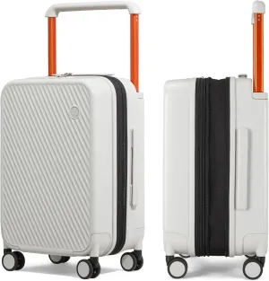 mixi Large Capacity Expandable Carry On Luggage Airline Approved 20'' Lightweight Luggage Wide Handle PC Hardshell Suitcases with Spinner Wheels & TSA Lock, Smoke White