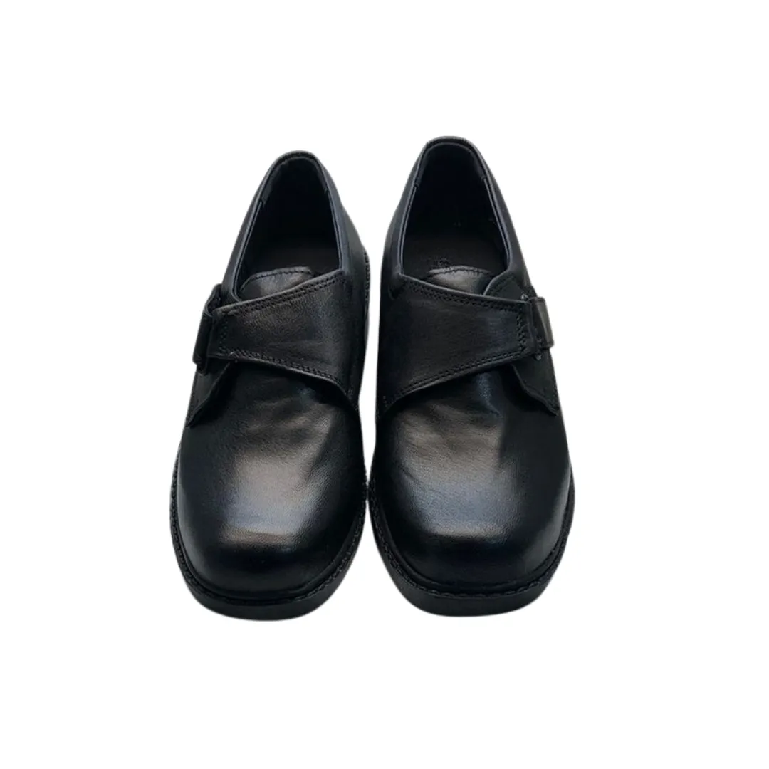 Monk Boys Black Leather School Shoes
