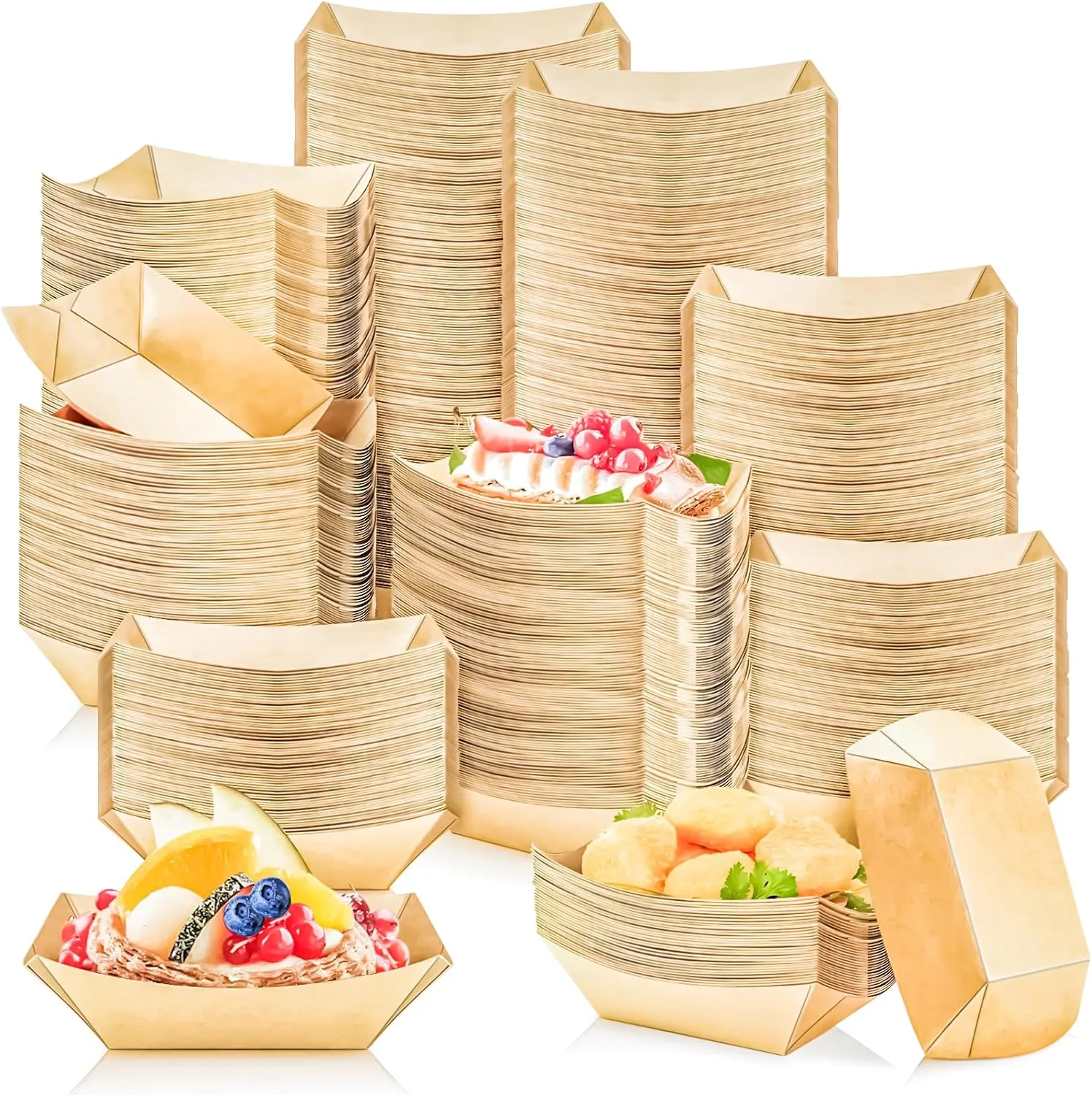 MotBach 300 Pack 1/2Lb Paper Food Boat Trays Disposable Small Paper Boats Plates Containers, 0.5Lb Mini Kraft Food Serving Boat Tray Bowl for Snack Taco Dessert Popcorn BBQ Sauce Fries Nacho