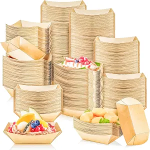 MotBach 300 Pack 1/2Lb Paper Food Boat Trays Disposable Small Paper Boats Plates Containers, 0.5Lb Mini Kraft Food Serving Boat Tray Bowl for Snack Taco Dessert Popcorn BBQ Sauce Fries Nacho
