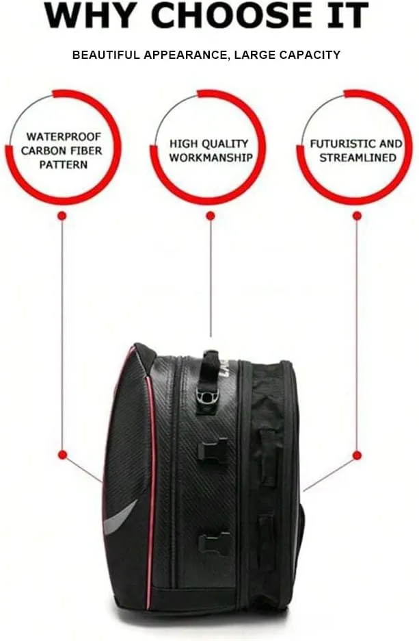 Motorcycle Tail Bag for Triumph Thruxton 1200 2016-2024, Large Capacity Water-Resistant Wear-Resistant Motorcycle Helmet Bag, Expandable Rear Seat Storage Luggage Backpack,B White Black