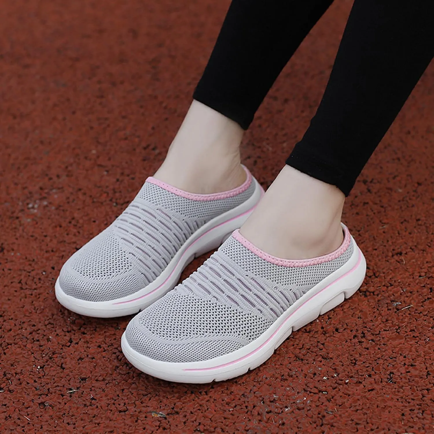 Mules for Women Men Light Slip On Open Back Shoes Comfort Walking Shoes, Knitted Mesh Breathable Slippers Backless Sneakers Casual Comfortable Outdoor Sports Wedge Mule