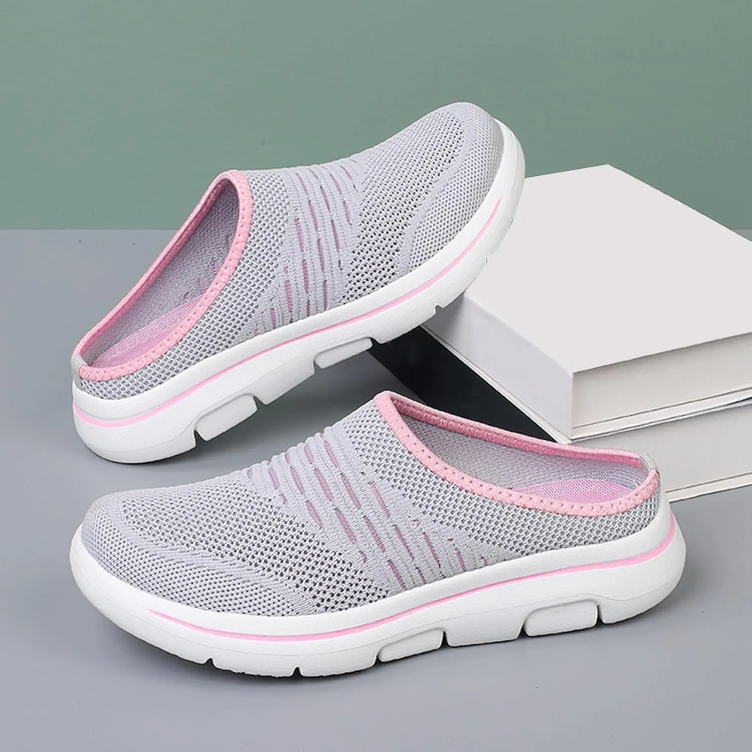 Mules for Women Men Light Slip On Open Back Shoes Comfort Walking Shoes, Knitted Mesh Breathable Slippers Backless Sneakers Casual Comfortable Outdoor Sports Wedge Mule