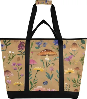 Mushroom Reusable Insulated Cooler Bag with Ice Pack Compartment - Large 98L Waterproof Thermal Grocery Tote for Picnic Beach Camping Lunch Storage