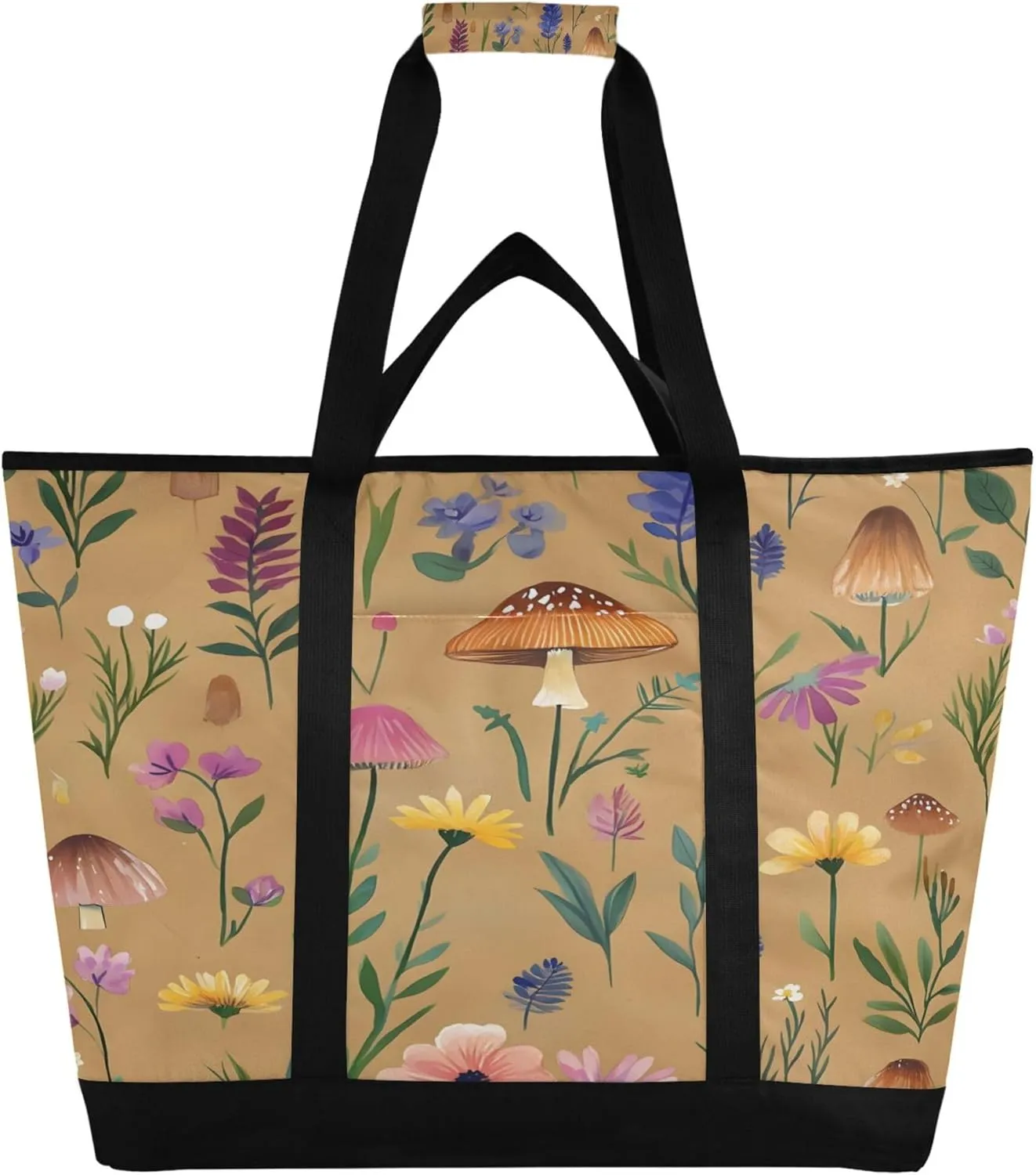 Mushroom Reusable Insulated Cooler Bag with Ice Pack Compartment - Large 98L Waterproof Thermal Grocery Tote for Picnic Beach Camping Lunch Storage