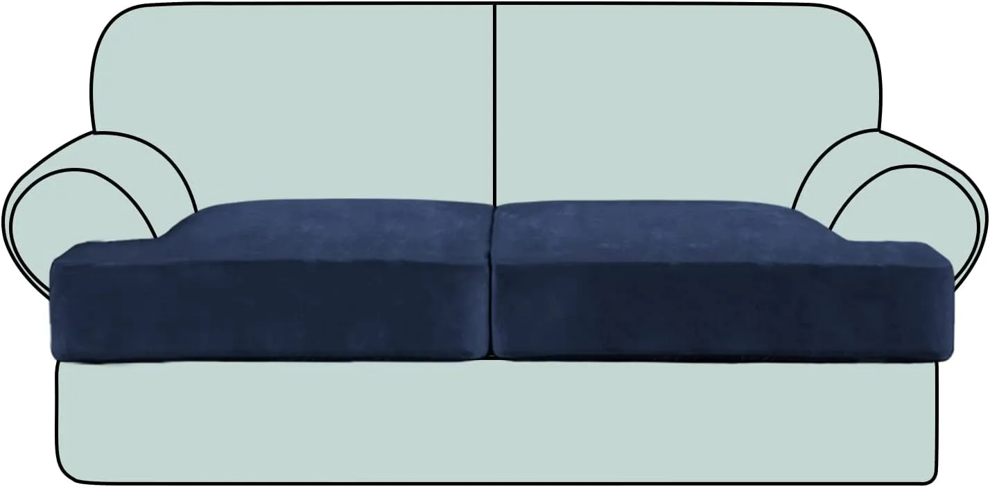 n Stretch Velvet T Cushion Sofa Slipcovers Individually 2 Cushion Couch Covers for 2 Seat Sofa Slipcover Elastic Thickening (2 Piece, Navy)…